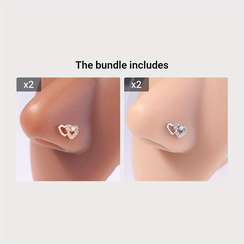 Women's Elegant Heart-Shaped Nose Stud with Cubic Zirconia